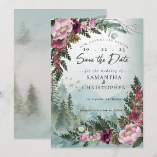 Pine Mountain Forest Burgundy Dusty Rose Save The Date