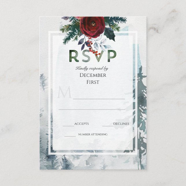 Pine Mountain Rose Winter Hochzeit UAWG Begleitkarte (Vorderseite)