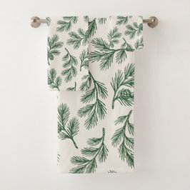 Pine Needle Lane - Botanical Pinecone Pattern Badhandtuch Set