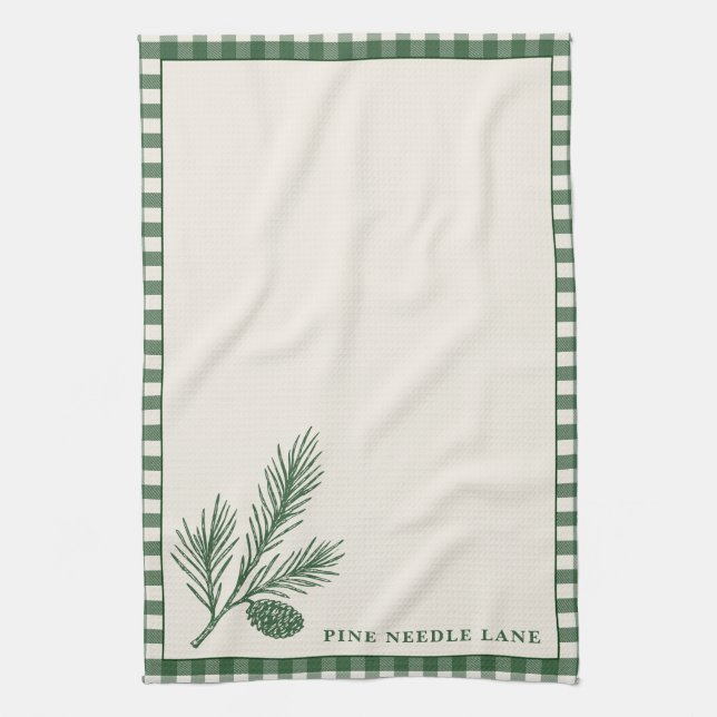 Pine Needle Lane Gingham Trim With Pinecone Accent Geschirrtuch (Vertikal)