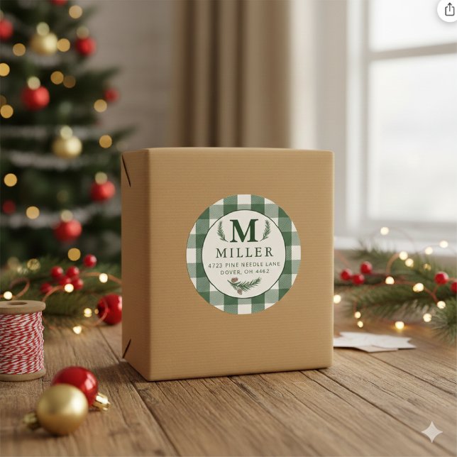 Pine Needle Lane Monogram - Deep Pine Green Runder Aufkleber (Von Creator hochgeladen)