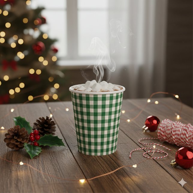 Pine Needle Lane - Pine Green Gingham Pattern Pappbecher (Von Creator hochgeladen)
