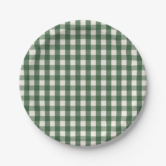 Pine Needle Lane - Pine Green Gingham Pattern Pappteller (Vorderseite)
