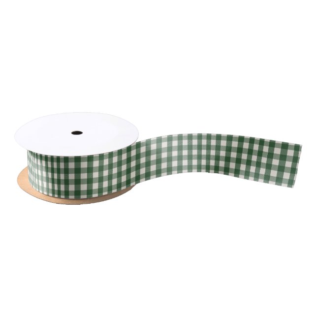 Pine Needle Lane - Pine Green Gingham Pattern Satinband (Spule)