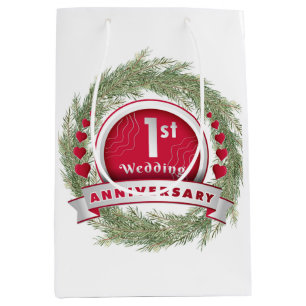 Pine Needle Wreath Red 1. Hochzeitstag Mittlere Geschenktüte