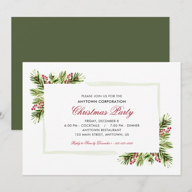 Pine Needles | Business Holiday Weihnachten Party Einladung (Vorne/Hinten)