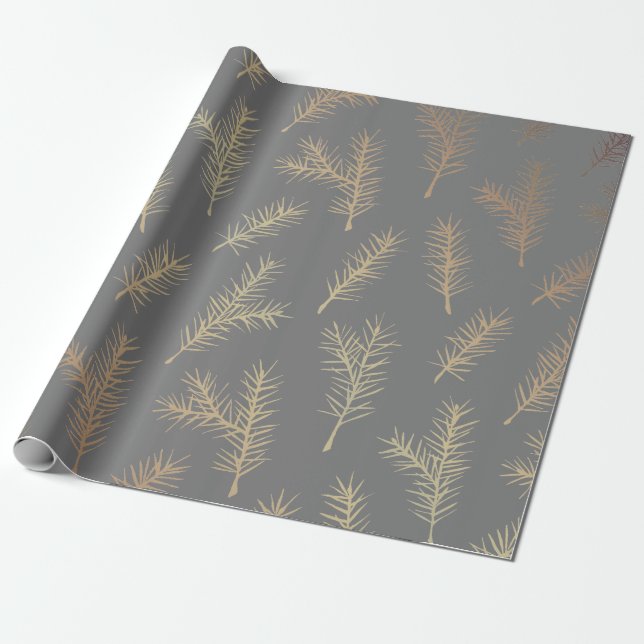 PINE NEEDLES GRAU UND GELBEN PAPIER GESCHENKPAPIER (Ungerollt)