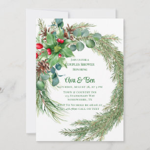 Pine Needles Red Berry Weihnachtskaffees Dusche Einladung