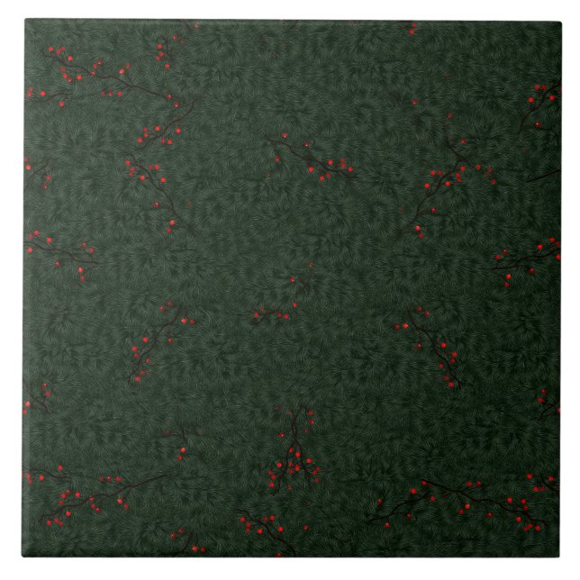 Pine Needles und Red Berries Fliese (Vorderseite)