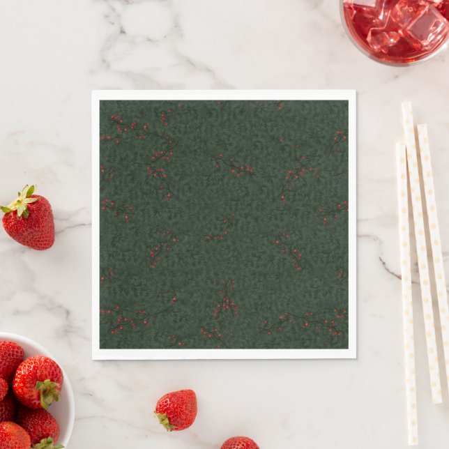 Pine Needles und Red Berries Serviette (Beispiel)