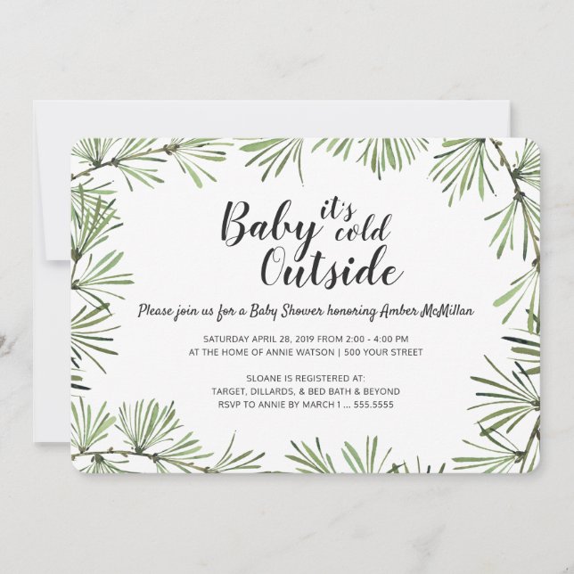Pine Needles Winter Baby Dusche Einladung (Vorderseite)