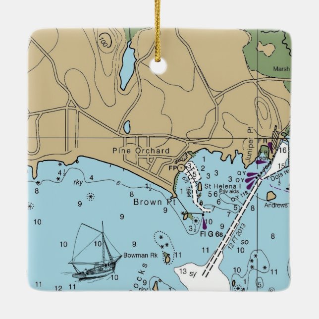 Pine Orchard Branford CT Chart Keramikornament (Rückseite)