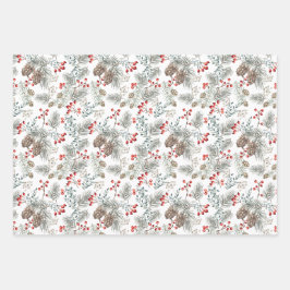Pine Pine Cones Red Berries Weihnachten Geschenkpapier Set