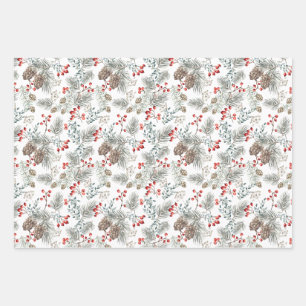 Pine Pine Cones Red Berries Weihnachten Geschenkpapier Set