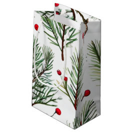 Pine & Red Berries Holzdesign Kleine Geschenktüte
