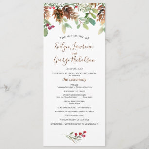 Pine Red Berry Winter Greenerity Wedding Program Programm