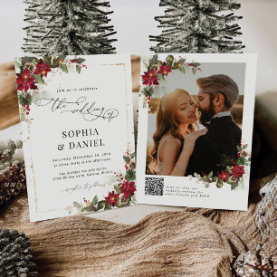 Pine Rustique Poinsettia Photo Mariage Invitations