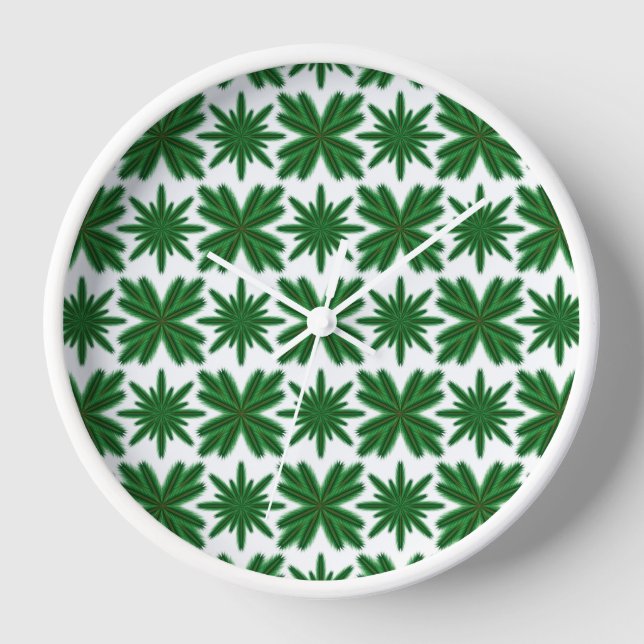 Pine Snowflakes Wood Gerahmte Uhr (Vorderseite)