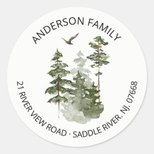 Pine Spruce Trees Neue Zuhause-Adressenaufkleber Runder Aufkleber