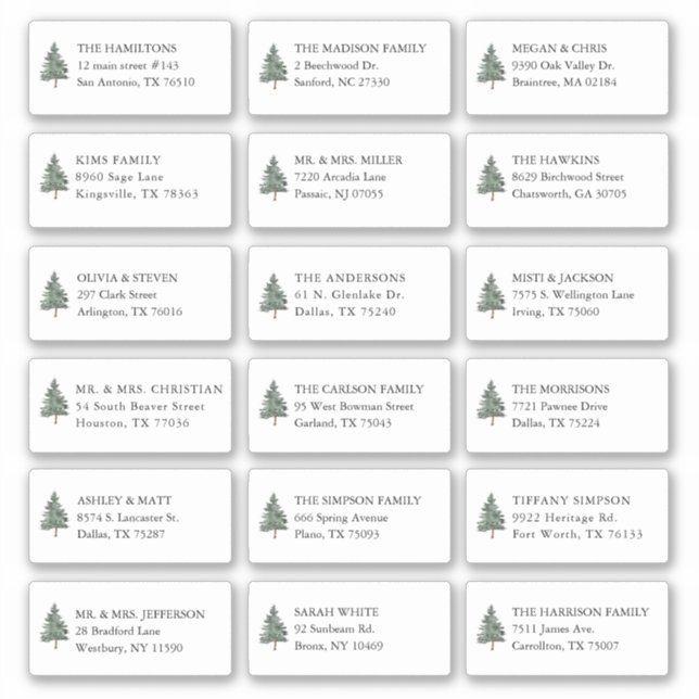 Pine Tree 18 Wedding Guest Name Address Aufkleber (Vorderseite)