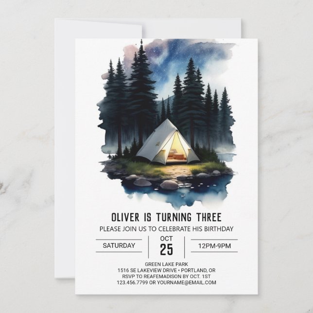 Pine Tree Adventure erwartet Geburtstag Einladung (Vorderseite)