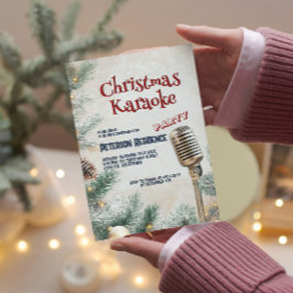 Pine Tree and Microphone Christmas Karaoke Party Einladung