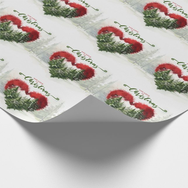 Pine Tree and Red Heart with Liebe on Christmas Geschenkpapier (Ecke)