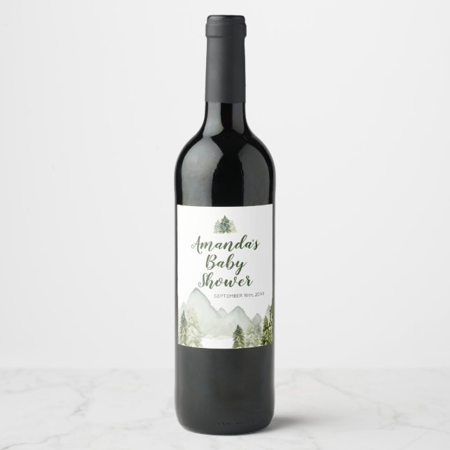 Pine Tree Baby Shower Adventure Wein Label Weinetikett (Vorderseite)