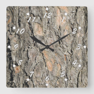Pine Tree Bark Quadratische Wanduhr