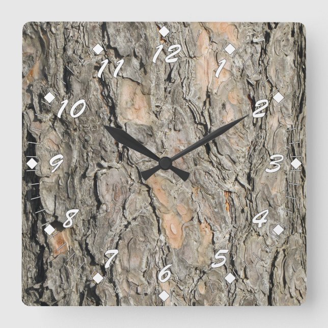 Pine Tree Bark Quadratische Wanduhr (Vorderseite)