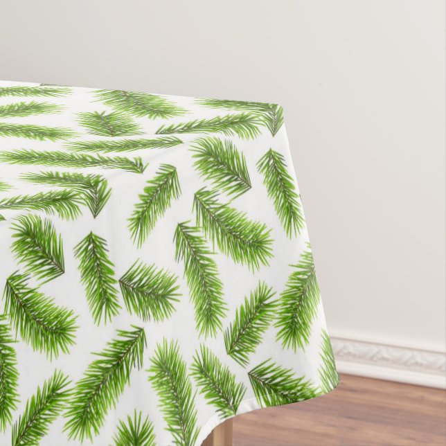 Pine Tree Blätter auf weißem Tablettenkern Tischdecke (Beispiel)