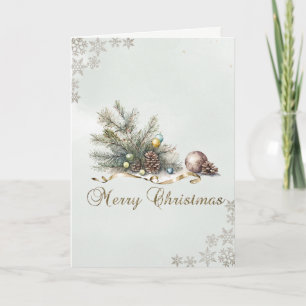 Pine Tree Branches Balls Pine Cones Holiday Feiertagskarte