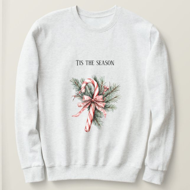 Pine Tree Candy Cane Red Christmas Sweatshirt (Design vorne)