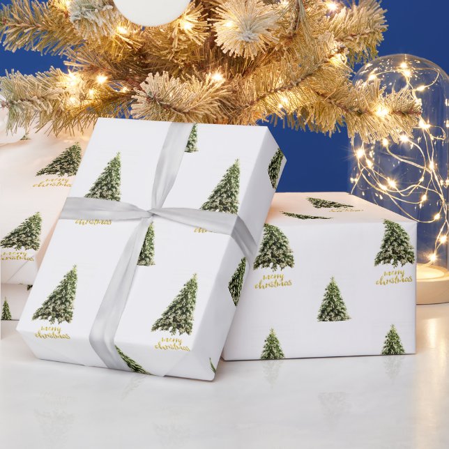 Pine Tree Christmas Gold Frohe Weihnachten Geschenkpapier (Feiertage)