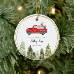 PINE TREE Christmas Truck We're Expecting Eltern Keramik Ornament<br><div class="desc">Red Christmas Truck Wir erwarten Eltern Ornament</div>