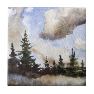 Pine Tree Cloudy Day Tile Fliese
