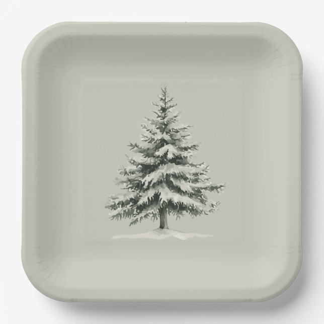 Pine Tree Covered with snow Pappteller (Vorderseite)