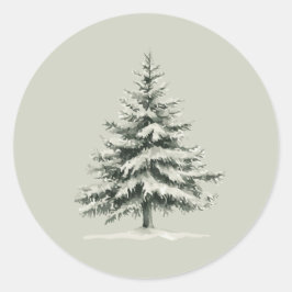 Pine Tree Covered with snow Runder Aufkleber