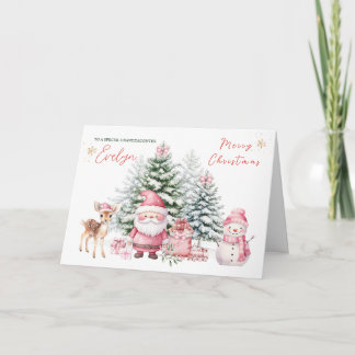 Pine Tree Fawn Santa Grandtochter Weihnachten Karte