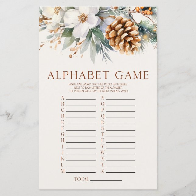 Pine Tree Floral Alphabet Babydusche Spiel (Vorderseite)