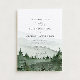 Pine Tree, Foggy Mountains Rustic Wedding  Einladung