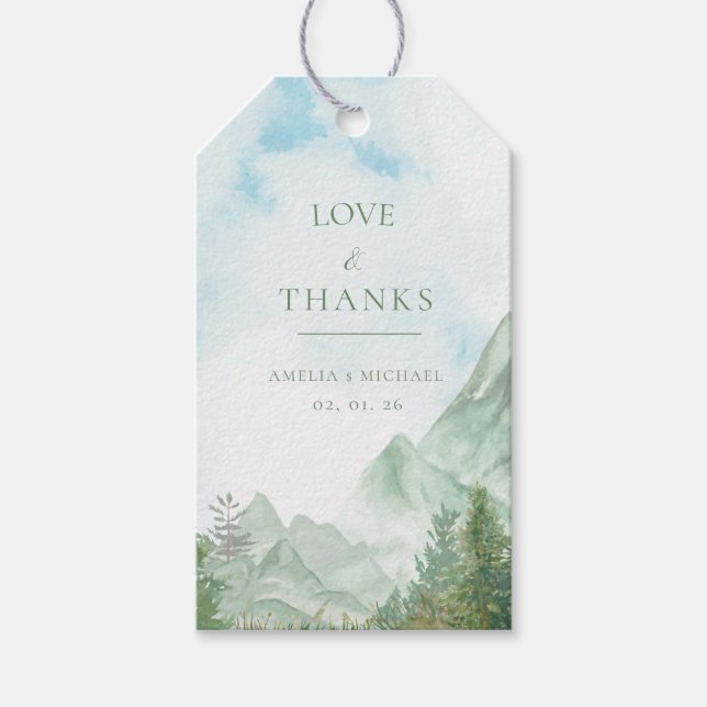 Pine Tree Forest Mountains Wasserfarbenes Geschenk Geschenkanhänger (Vorderseite)