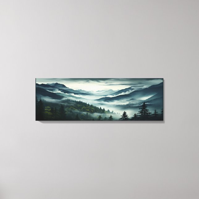 Pine Tree Forest on Mountain Misty Fog Covered Leinwanddruck (Vorderseite)