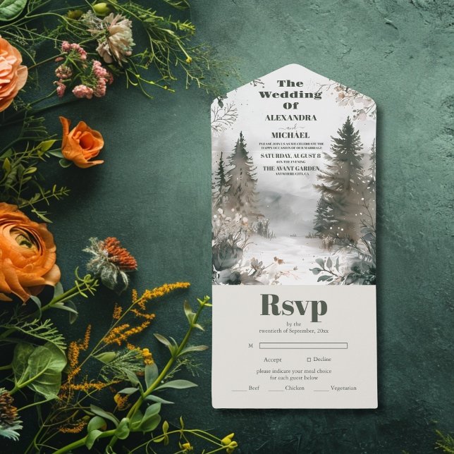 Pine Tree Forest Rustic Wasserfarbe Hochzeit All In One Einladung (Von Creator hochgeladen)