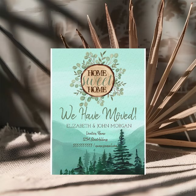 Pine Tree Forest Wood Thema Zuhause Sweet Zuhause Ankündigungspostkarte (Von Creator hochgeladen)
