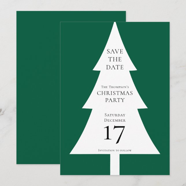 Pine Tree Gestalten Weihnachten Grün Save the Date Einladung (Vorne/Hinten)