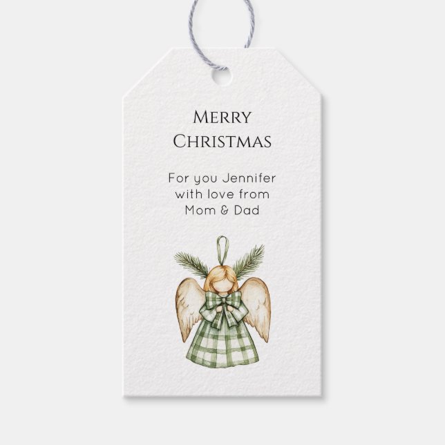 Pine Tree Green Plaid Christmas Angel  Geschenkanhänger (Vorderseite)
