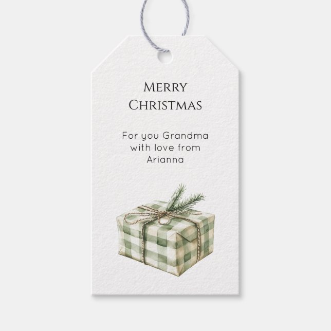 Pine Tree Green Plaid Christmas Gift Geschenkanhänger (Vorderseite)