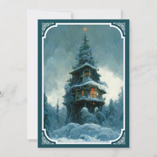 Pine Tree House im Winter   Weihnachtsbaum Einladung