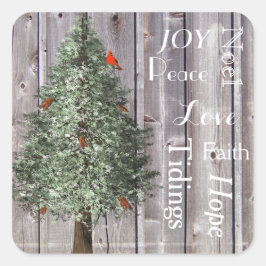 Pine Tree mit Kardinal Rustikale Weihnachten Quadratischer Aufkleber